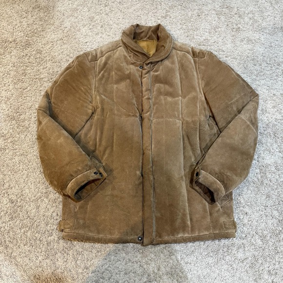 Vintage Wilsons Suede Leather Jacket Mens 44 Brown Puffer Hungary Distressed 90s - Picture 1 of 14